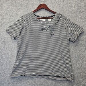Oversized Striped Tee Womens XL Black White Flower Coquette Shirt DRAPERS DAMONS